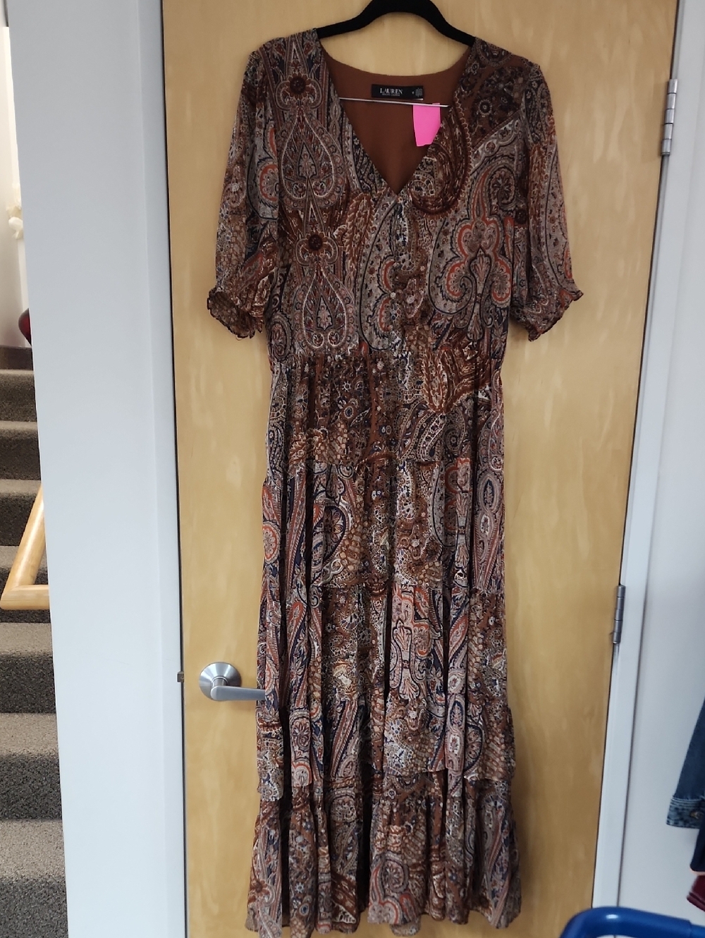 Ralph Lauren Brown Paisley Tiered Maxi Dress Black Label